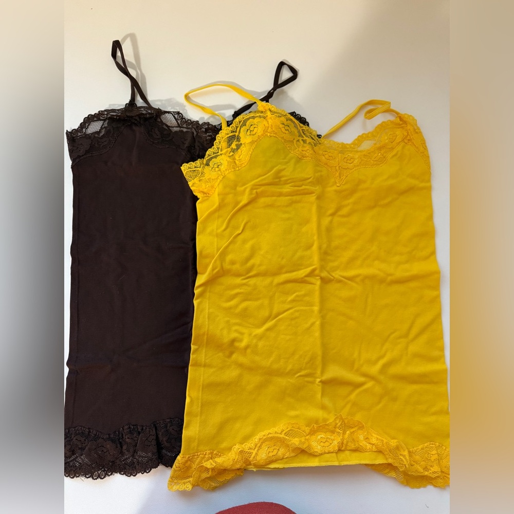 BONGO Yellow and Brown Lace Trim Camisoles